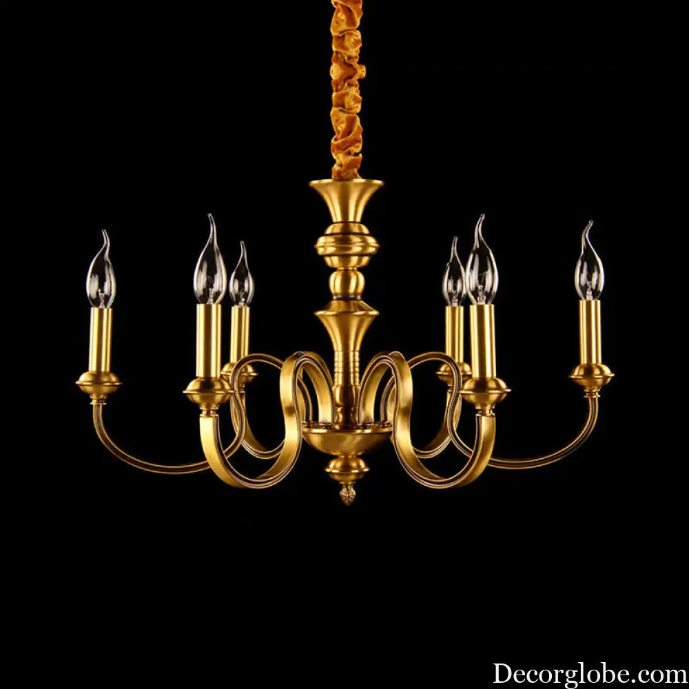 Gold Colonial Candle Ceiling Pendant Light with 3/5/6 Metal Heads - Elegant Living Room Chandelier Lamp