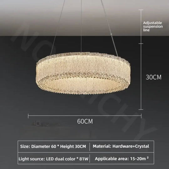 Luxury Gold Crystal Pendant Lamp for Living and Dining Room D60CM / White light Chandelier