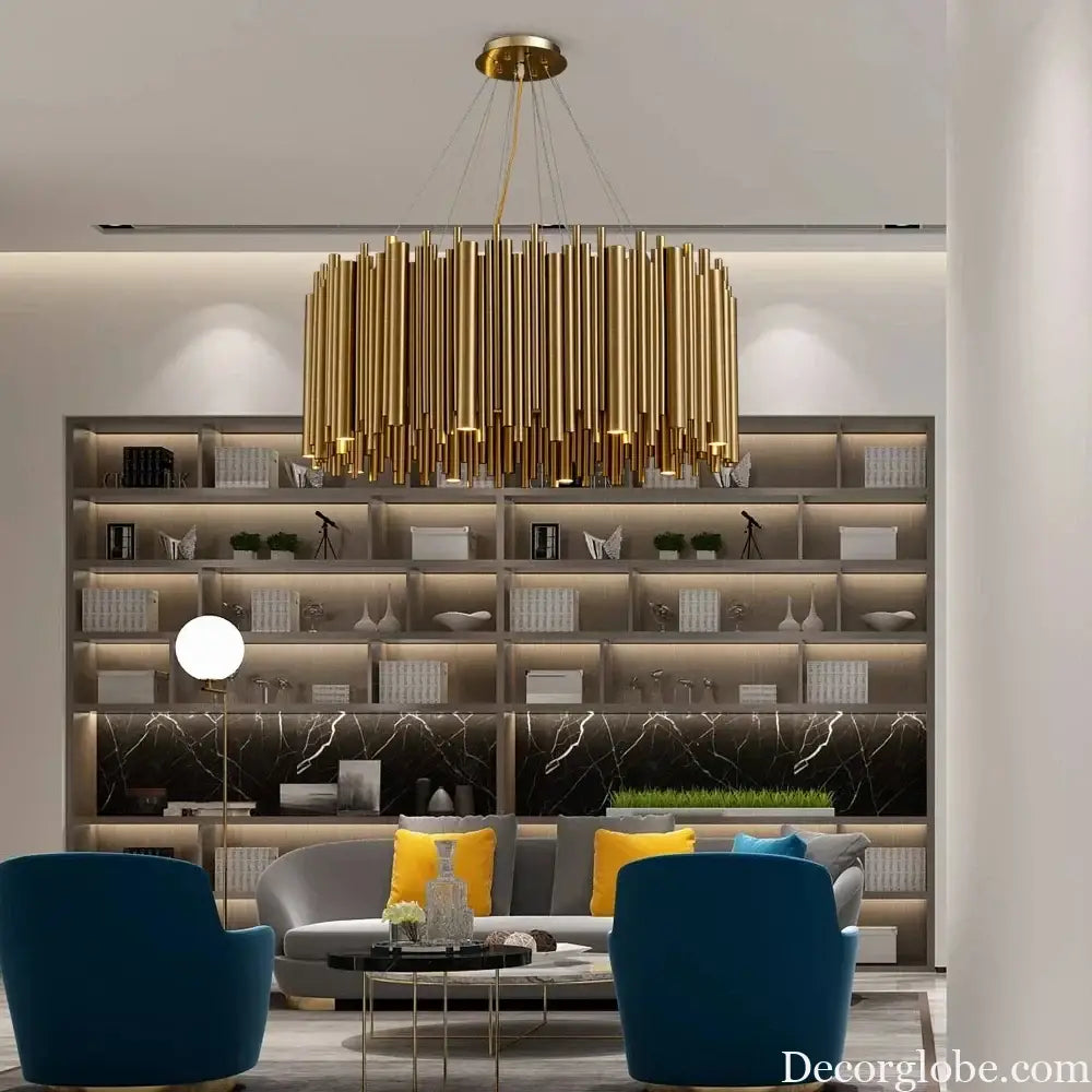Luxury Gold LED Chandelier for Living Room - Round Hanging Lamp with Modern Creative Design - DecorGlobe