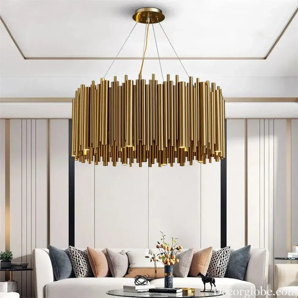 Luxury Gold LED Chandelier for Living Room - Round Hanging Lamp with Modern Creative Design - DecorGlobe
