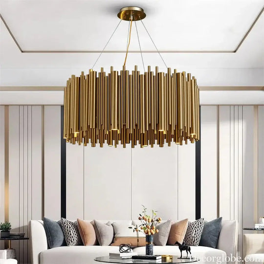 Luxury Gold LED Chandelier for Living Room - Round Hanging Lamp with Modern Creative Design - DecorGlobe