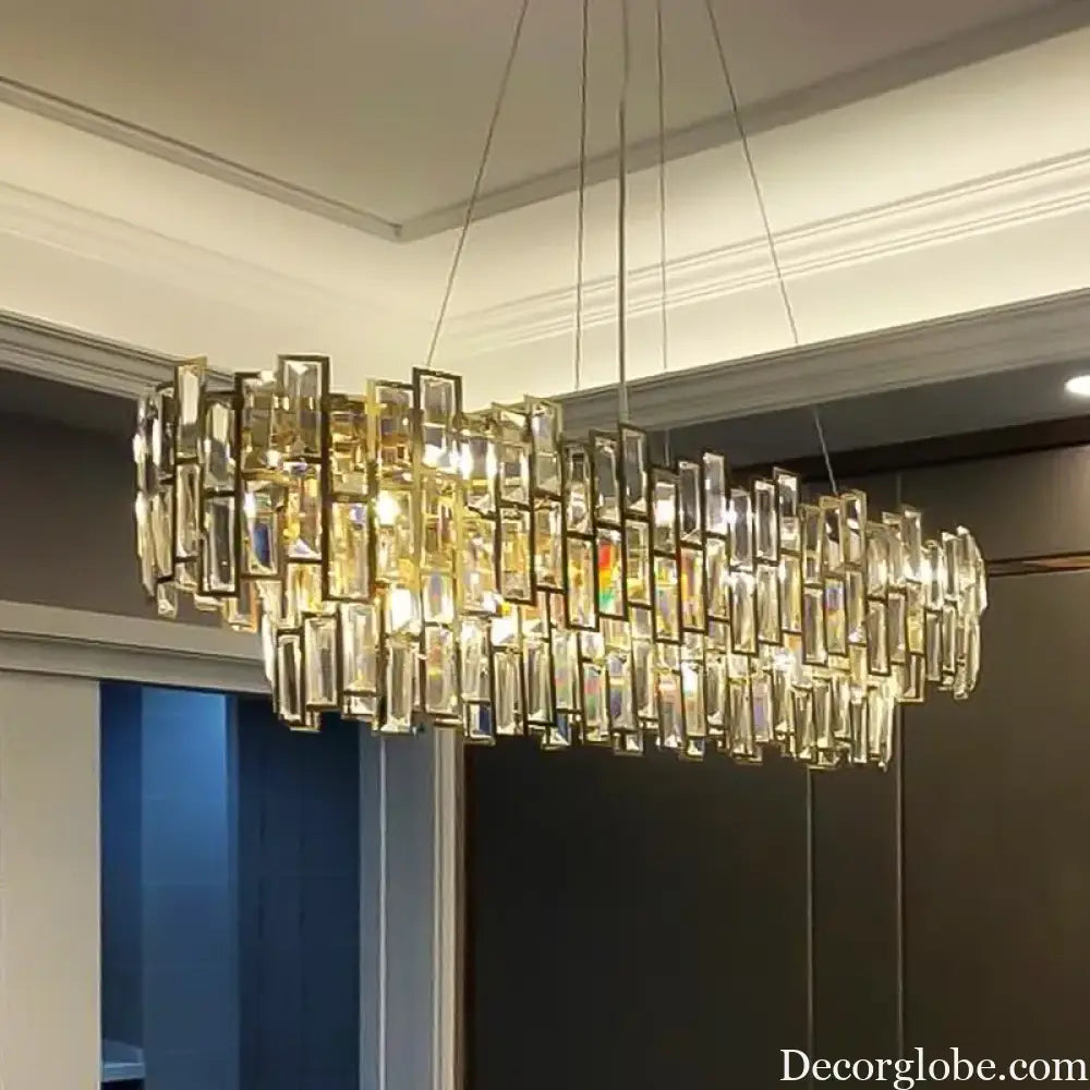 Luxury Golden Crystal LED Ceiling Lamp - Modern Round Ceiling Chandelier for Dining and Living Rooms - DecorGlobe