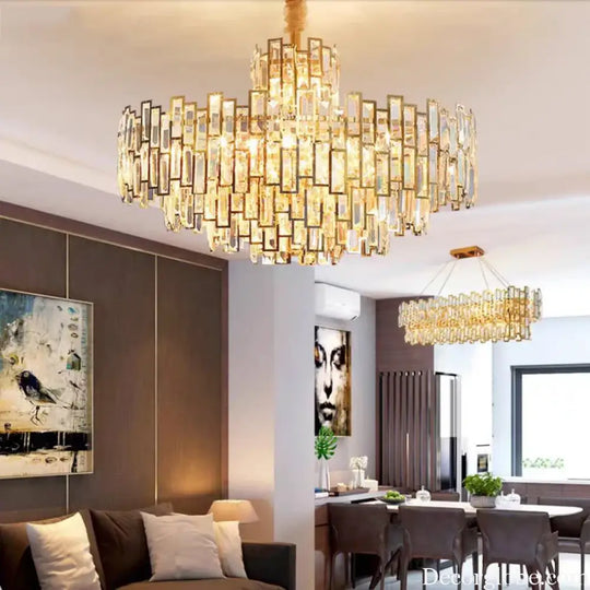 Luxury Golden Crystal LED Ceiling Lamp - Modern Round Ceiling Chandelier for Dining and Living Rooms - DecorGlobe