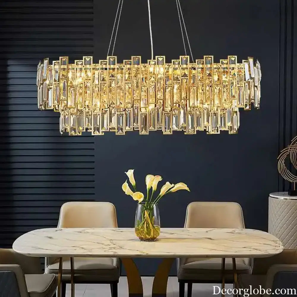 Luxury Golden Crystal LED Ceiling Lamp - Modern Round Ceiling Chandelier for Dining and Living Rooms - DecorGlobe