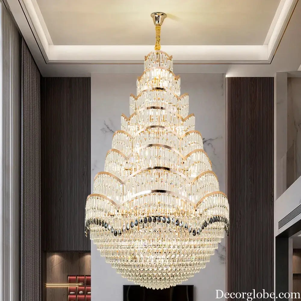 Grand Crystal Mezzanine Pendant Chandelier for High Ceiling Spaces Chandelier