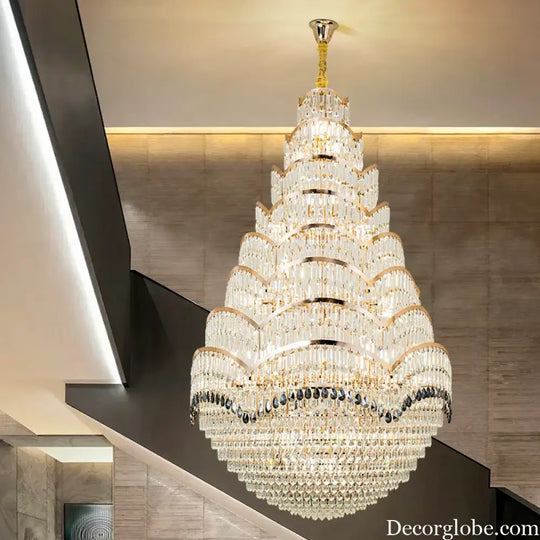 Grand Crystal Mezzanine Pendant Chandelier for High Ceiling Spaces Chandelier