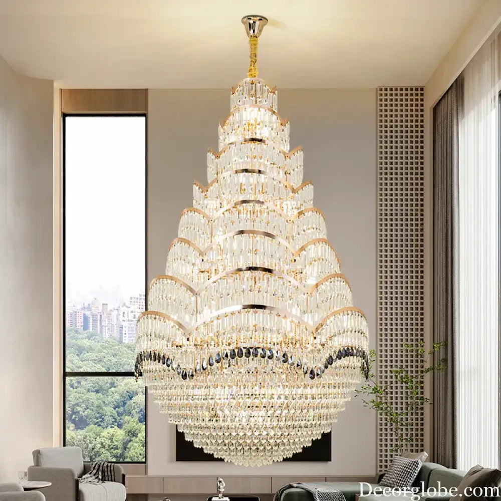 Grand Crystal Mezzanine Pendant Chandelier for High Ceiling Spaces Chandelier