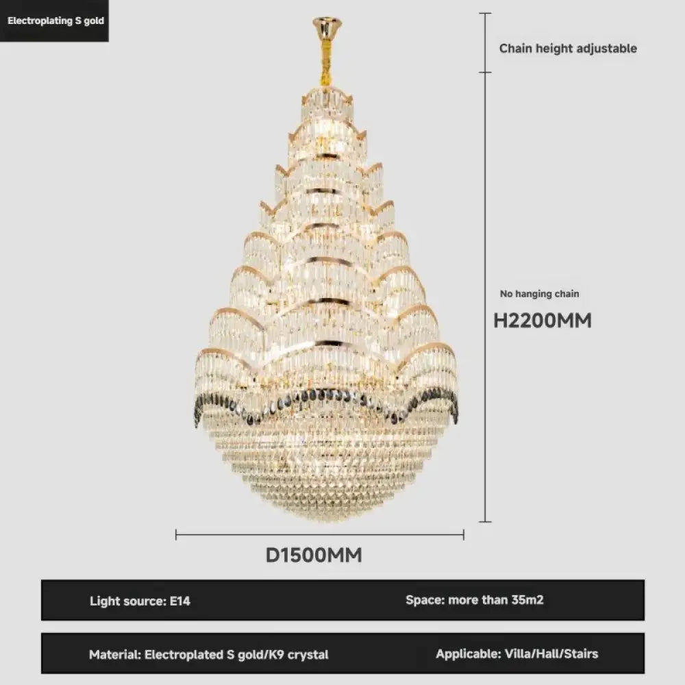 Grand Crystal Mezzanine Pendant Chandelier for High Ceiling Spaces D150CM H230CM / White light Chandelier