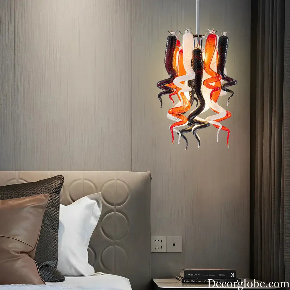 LONGREE Handmade Murano Glass Chandelier Miniature Art Decor Interior Pendant Light in White Red Brown for Home
