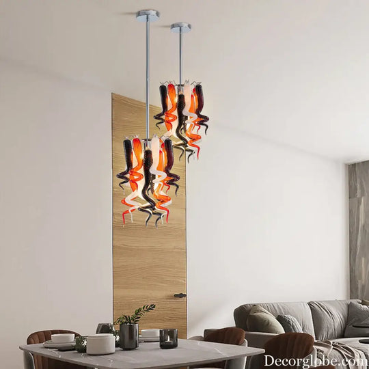 LONGREE Handmade Murano Glass Chandelier Miniature Art Decor Interior Pendant Light in White Red Brown for Home