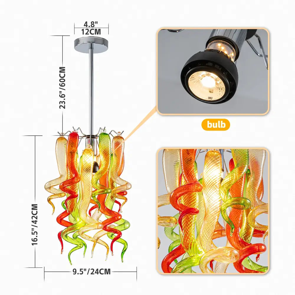 LONGREE Handmade Murano Glass Chandelier Miniature Art Decor Interior Pendant Light in White Red Brown for Home - LR1609