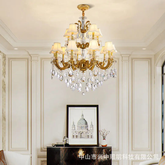 Hazel European Retro Crystal Copper Chandelier for Villa Chandelier