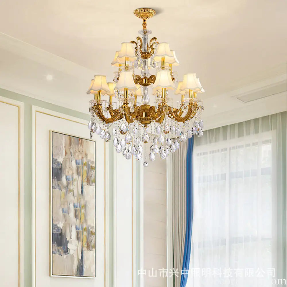Hazel European Retro Crystal Copper Chandelier for Villa Chandelier