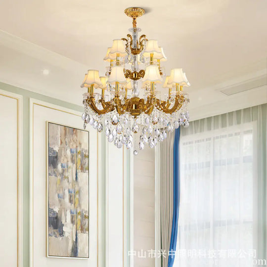 Hazel European Retro Crystal Copper Chandelier for Villa Chandelier