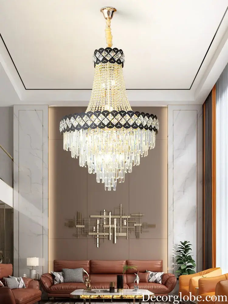 Duplex Building Crystal Chandelier - Post-Modern Light Luxury Elegance for Spiral Staircases, Halls, Villas, and Living Rooms with Suspended Gloss Lighting - DecorGlobe