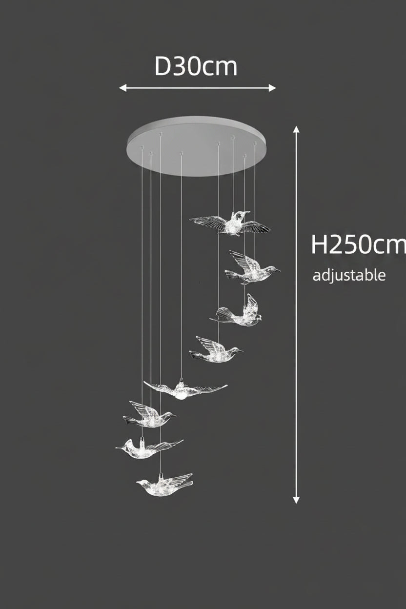 Acrylic Bird LED Pendant Lamp Pigeon Staircase Chandelier Hall Ceiling Hanging Lights Indoor Stair Artistic Decoration