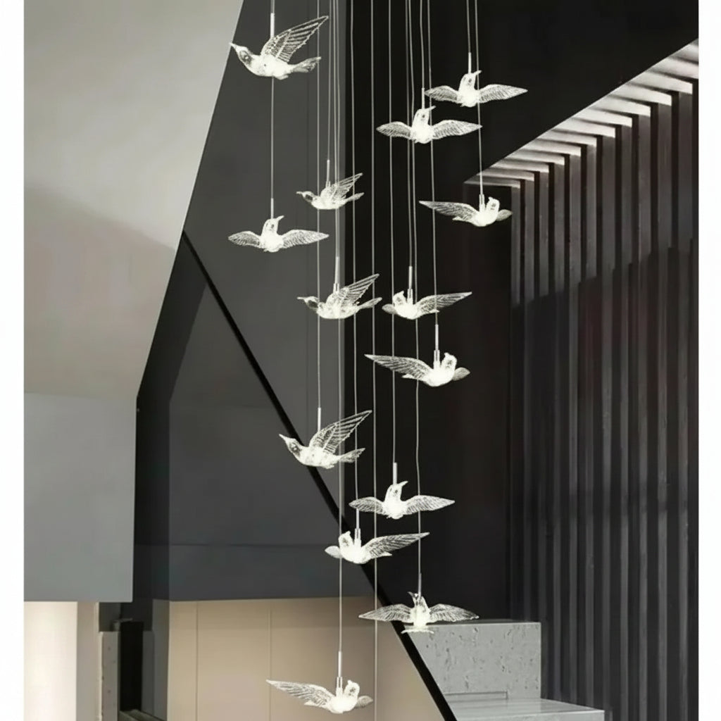 Acrylic Bird LED Pendant Lamp Pigeon Staircase Chandelier Hall Ceiling Hanging Lights Indoor Stair Artistic Decoration