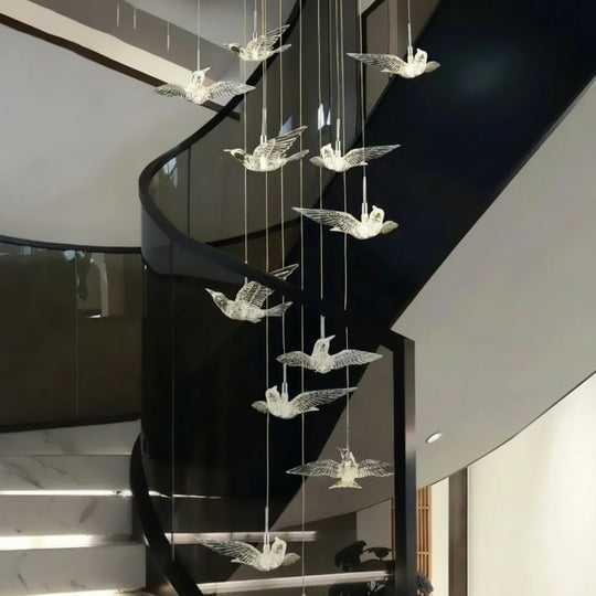 Acrylic Bird LED Pendant Lamp Pigeon Staircase Chandelier Hall Ceiling Hanging Lights Indoor Stair Artistic Decoration
