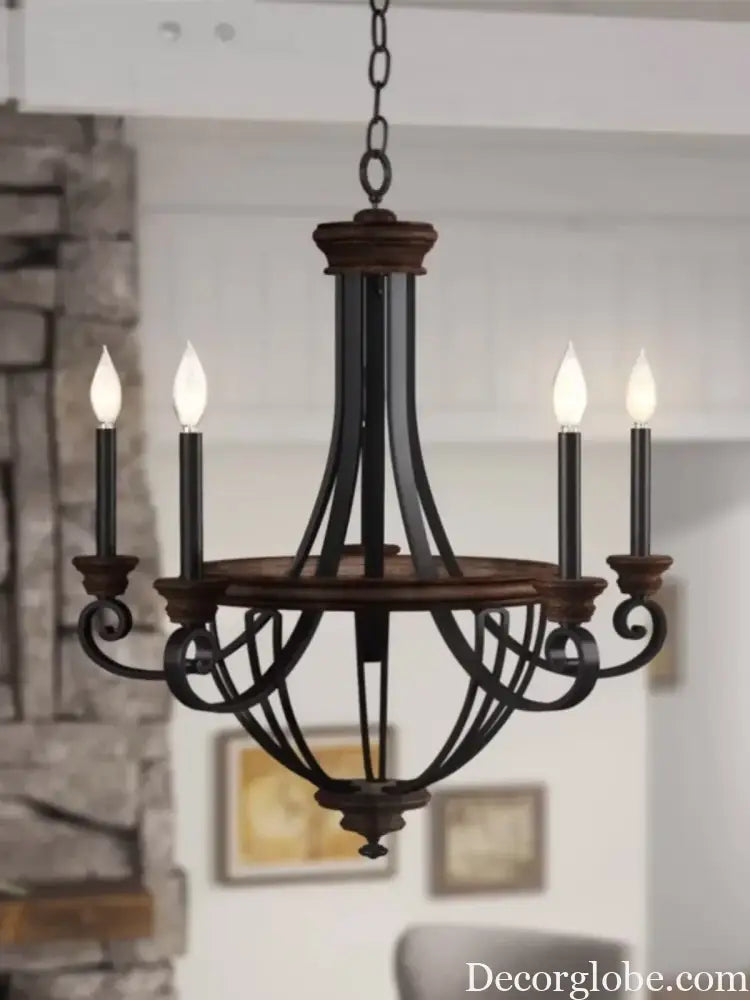 American rural retro wood art living room decorative chandelier home creative candle study stairs hotel chandelier