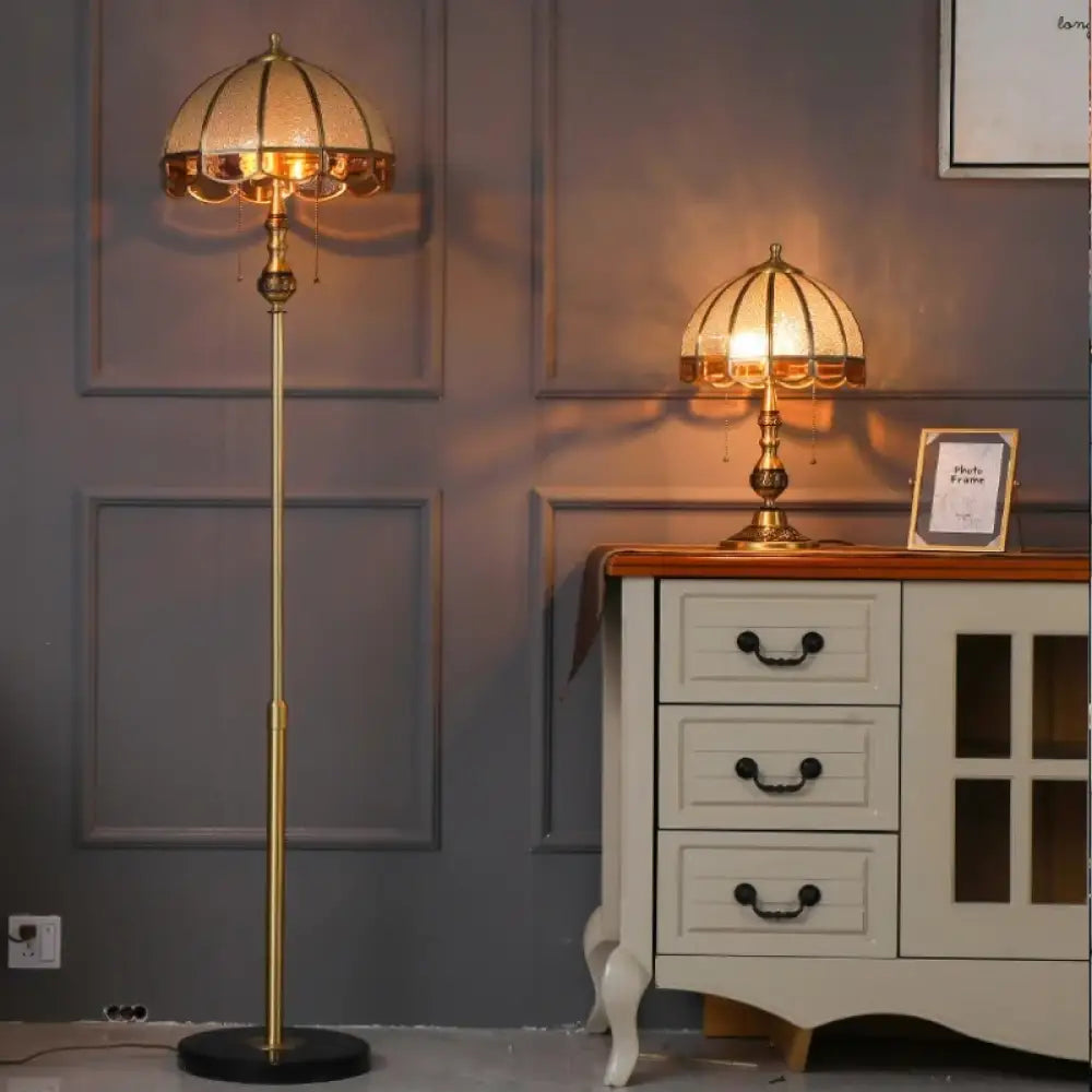 Camille European Copper LED Floor Lamp Retro Standing Light - Floor lamp