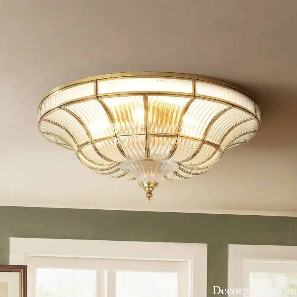 Nordic Copper Glass Circular Ceiling Light For Aisle Restaurant Bar Living Room Bedroom Household LED Lighting Fixtures