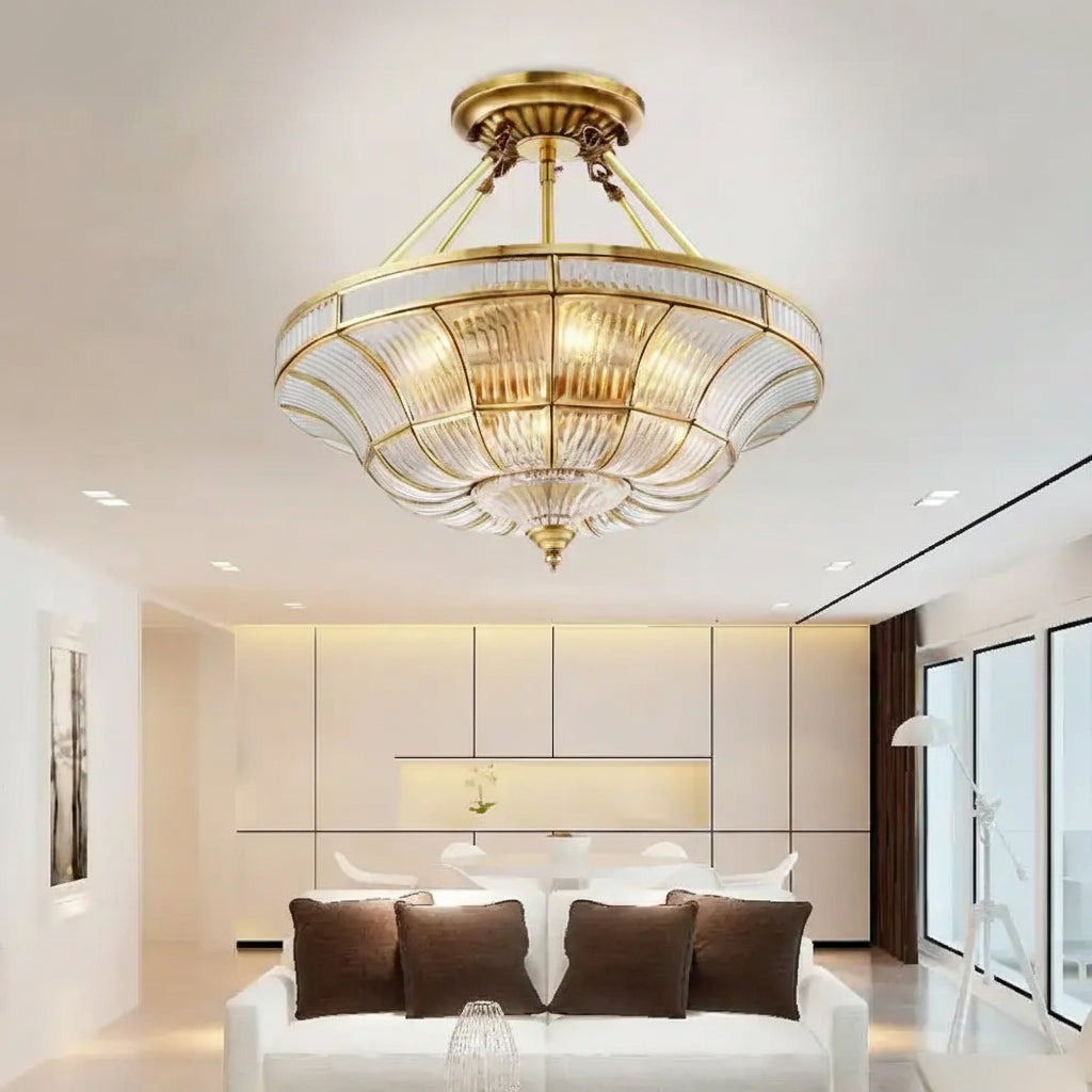 Nordic Copper Glass Circular Ceiling Light For Aisle Restaurant Bar Living Room Bedroom Household LED Lighting Fixtures