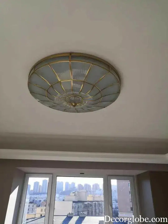 Nordic Copper Glass Circular Ceiling Light For Aisle Restaurant Bar Living Room Bedroom Household LED Lighting Fixtures