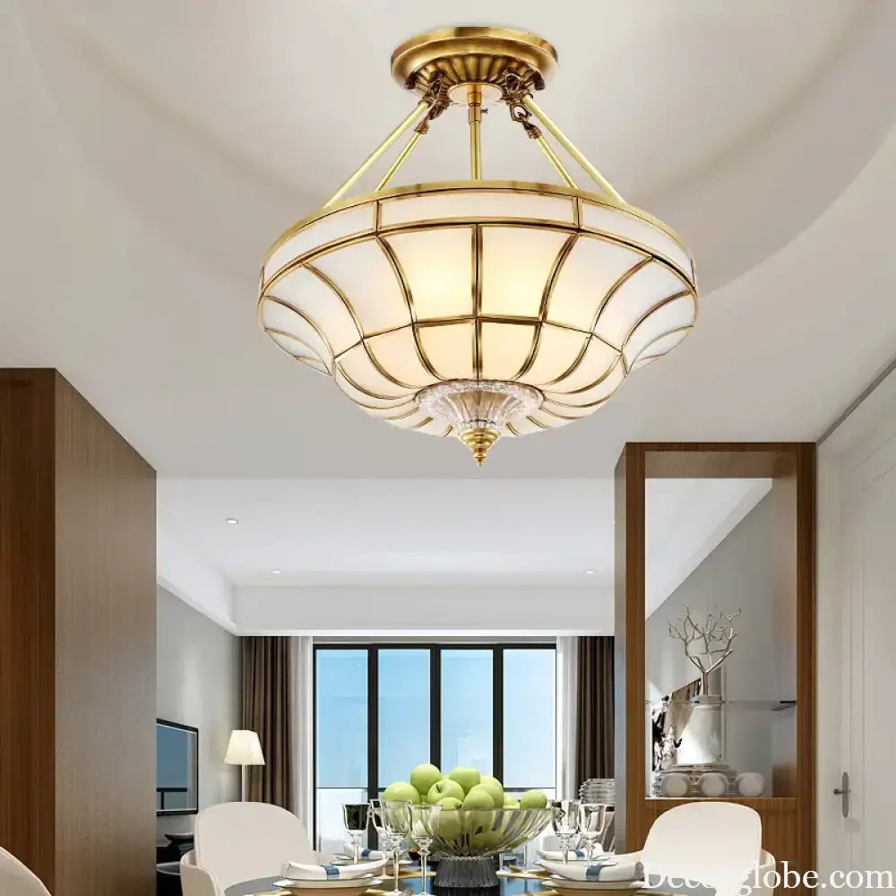 Nordic Copper Glass Circular Ceiling Light For Aisle Restaurant Bar Living Room Bedroom Household LED Lighting Fixtures