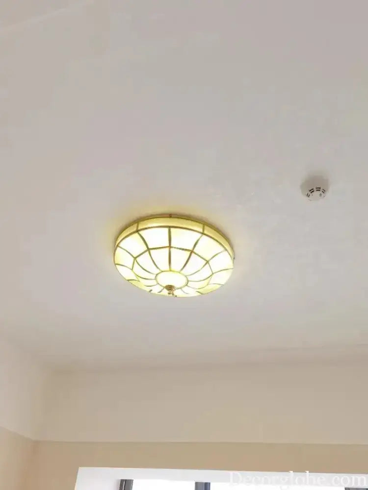 Nordic Copper Glass Circular Ceiling Light For Aisle Restaurant Bar Living Room Bedroom Household LED Lighting Fixtures