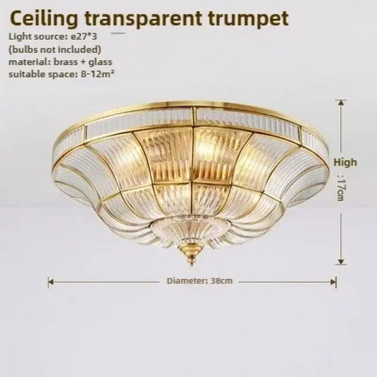 Nordic Copper Glass Circular Ceiling Light For Aisle Restaurant Bar Living Room Bedroom Household LED Lighting Fixtures