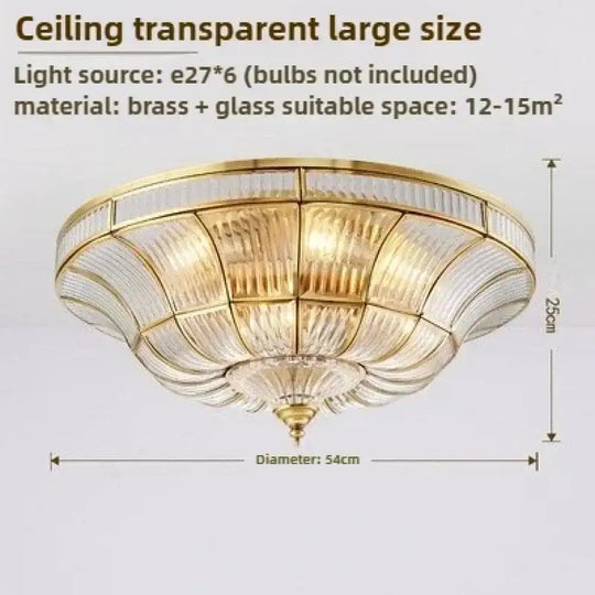 Nordic Copper Glass Circular Ceiling Light For Aisle Restaurant Bar Living Room Bedroom Household LED Lighting Fixtures