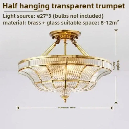 Nordic Copper Glass Circular Ceiling Light For Aisle Restaurant Bar Living Room Bedroom Household LED Lighting Fixtures