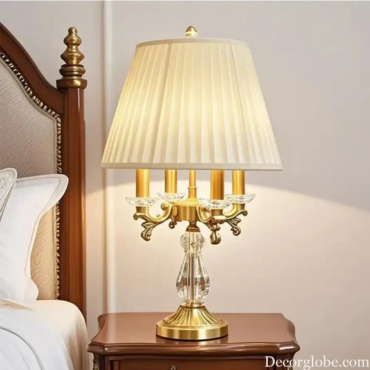 European Crystal Table Lamp with Art Deco Design for Bedroom Decor