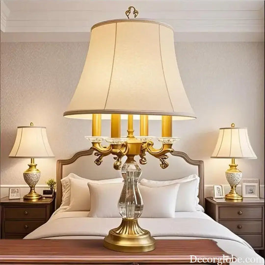 European Crystal Table Lamp with Art Deco Design for Bedroom Decor