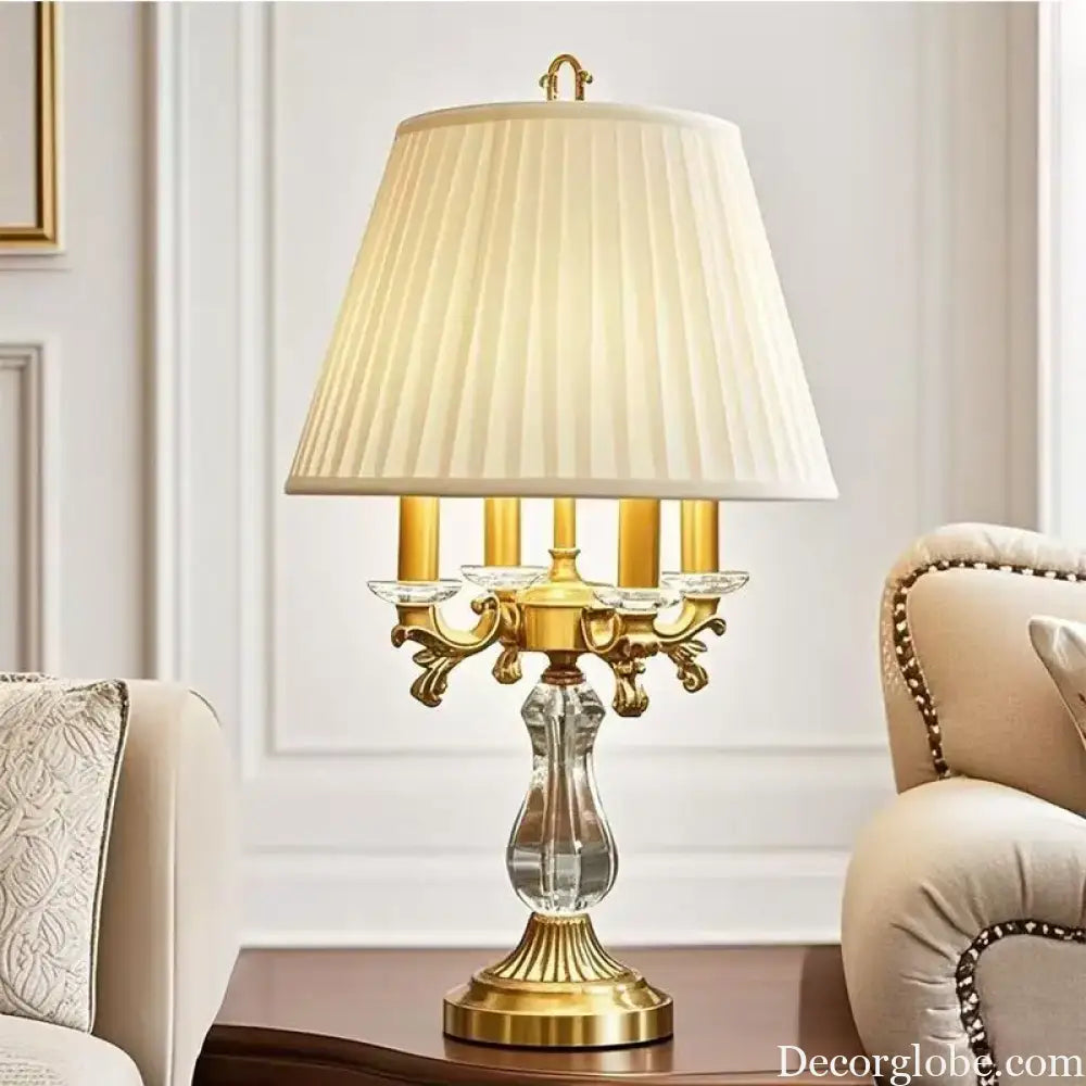 European Crystal Table Lamp with Art Deco Design for Bedroom Decor