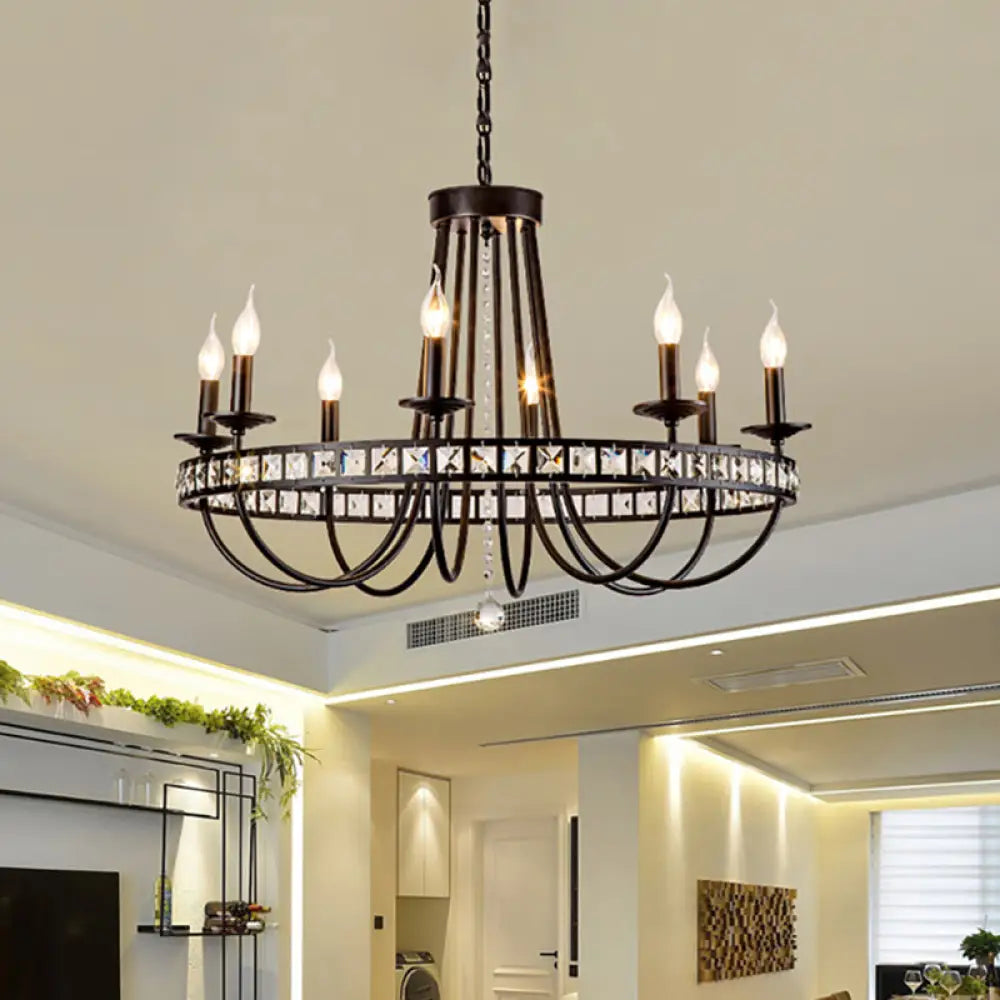 Modern Black Metal Chandelier with Crystal Deco - 6/8 Light Pendant Lamp for Industrial Lighting 8 / Black