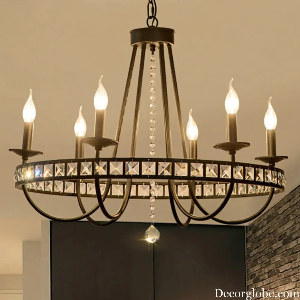Modern Black Metal Chandelier with Crystal Deco - 6/8 Light Pendant Lamp for Industrial Lighting