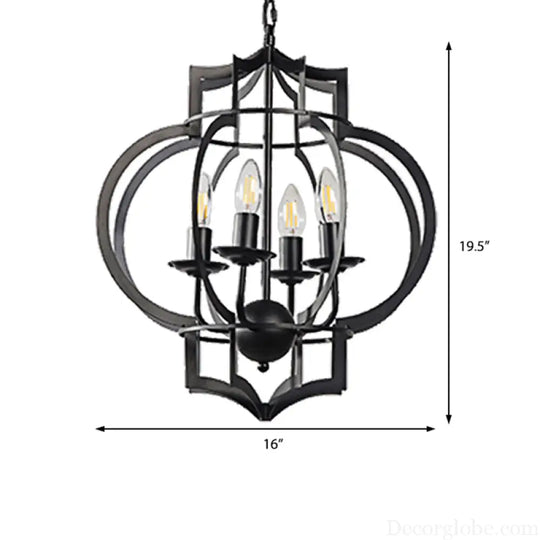 Industrial Black Chandelier Pendant Light with Metal Candle Shade - 4-Bulb Ceiling Lamp for Dining Room Black