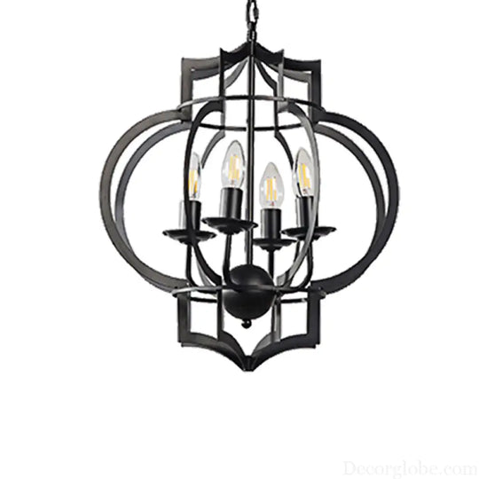 Industrial Black Chandelier Pendant Light with Metal Candle Shade - 4-Bulb Ceiling Lamp for Dining Room Black