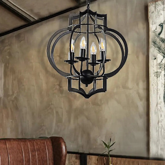Industrial Black Chandelier Pendant Light with Metal Candle Shade - 4-Bulb Ceiling Lamp for Dining Room Black