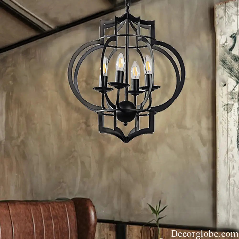 Industrial Black Chandelier Pendant Light with Metal Candle Shade - 4-Bulb Ceiling Lamp for Dining Room Black