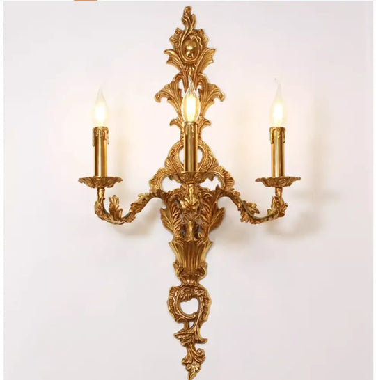 French Copper Wall Sconces W43cm H75cm Candle 3L Wall Lamp Bedroom bedside Lighting French Villa Luxury Classics Brass