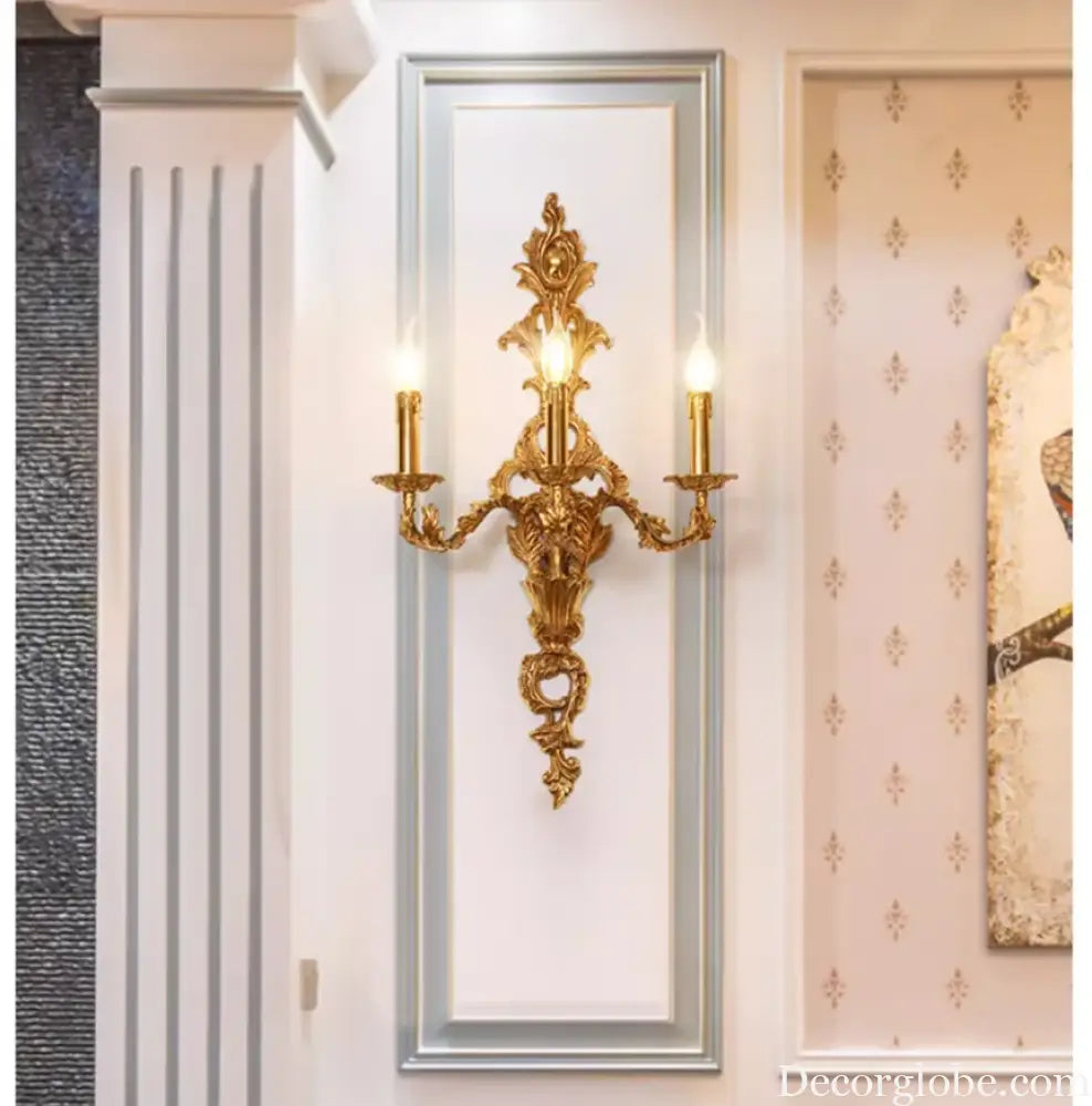 French Copper Wall Sconces W43cm H75cm Candle 3L Wall Lamp Bedroom bedside Lighting French Villa Luxury Classics Brass
