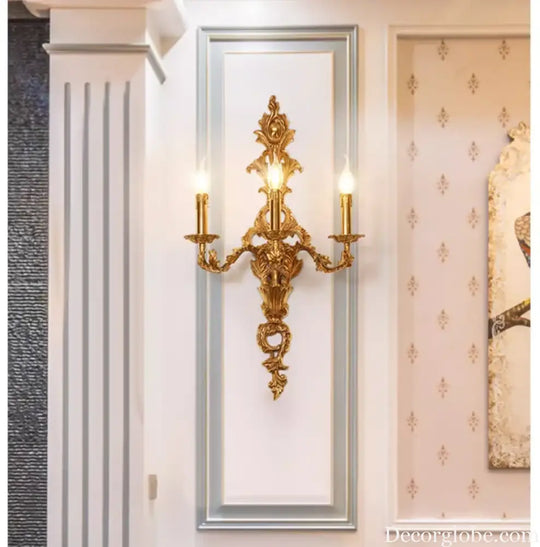 French Copper Wall Sconces W43cm H75cm Candle 3L Wall Lamp Bedroom bedside Lighting French Villa Luxury Classics Brass
