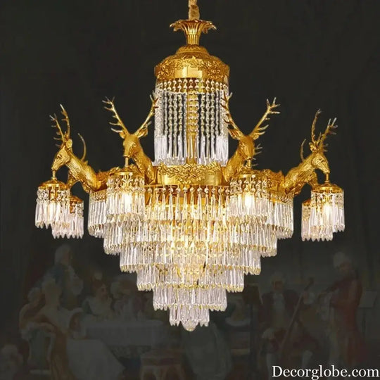 Isabelle French Deer Vintage Brass Crystal Chandelier E14 Ceiling Light Chandelier