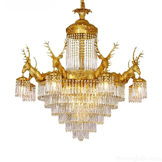Isabelle French Deer Vintage Brass Crystal Chandelier E14 Ceiling Light Chandelier