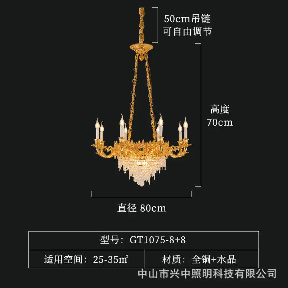 French style copper living room chandelier European style dining room bedroom candle lighting creative atmosphere Villa