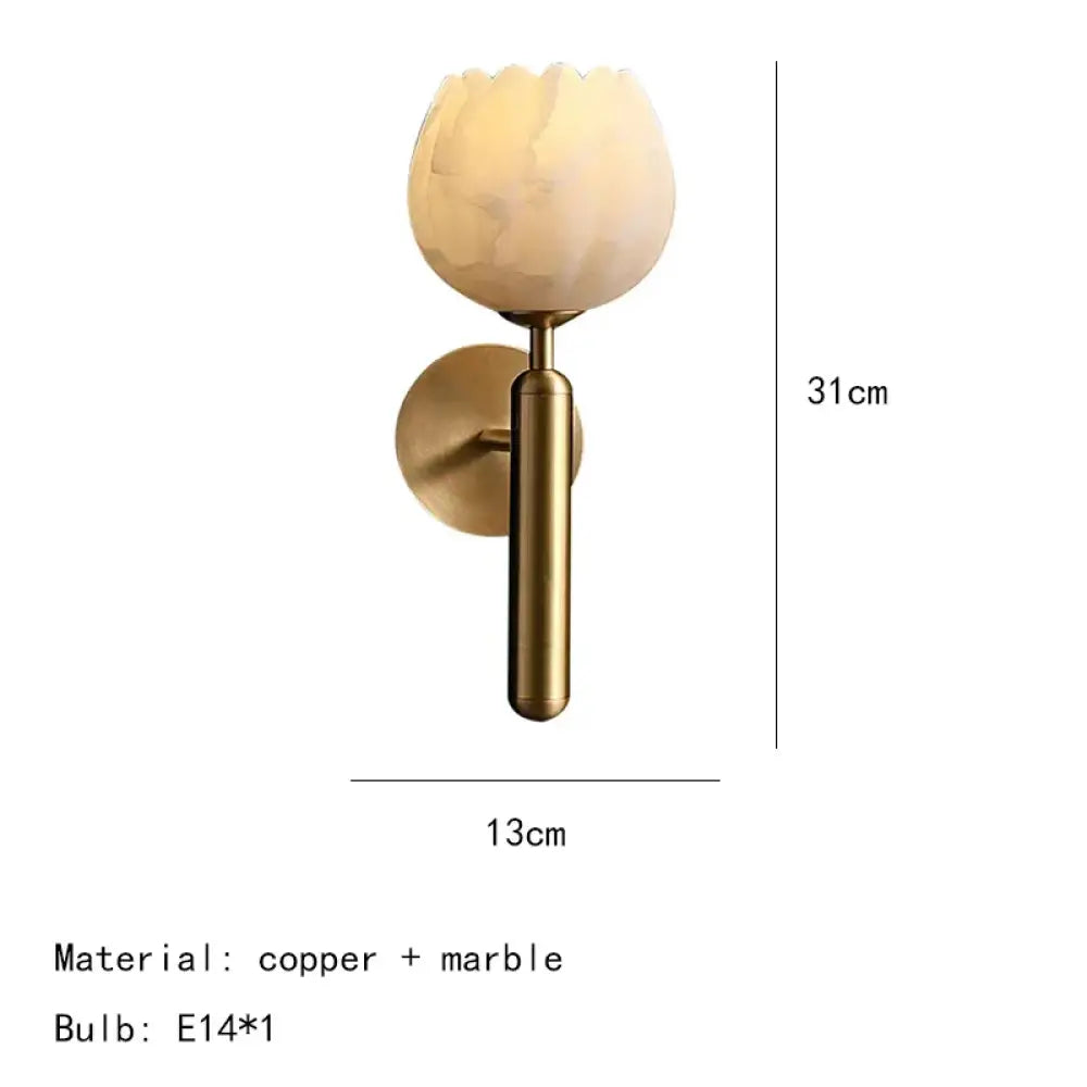 Art Deco Natural Marble Wall Lamp Flower Shape Brass E14 Bulb Lighting Fixtures For Parlor Bedroom Stairs Aisle - Gold