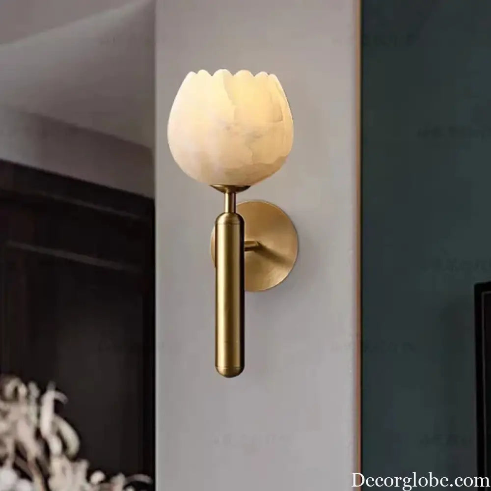 Art Deco Natural Marble Wall Lamp Flower Shape Brass E14 Bulb Lighting Fixtures For Parlor Bedroom Stairs Aisle