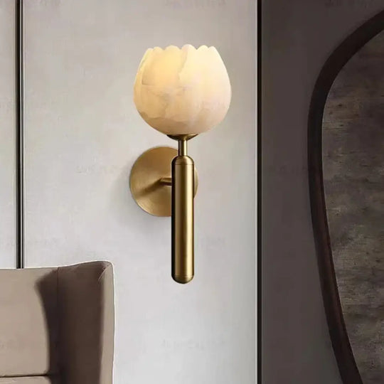 Art Deco Natural Marble Wall Lamp Flower Shape Brass E14 Bulb Lighting Fixtures For Parlor Bedroom Stairs Aisle